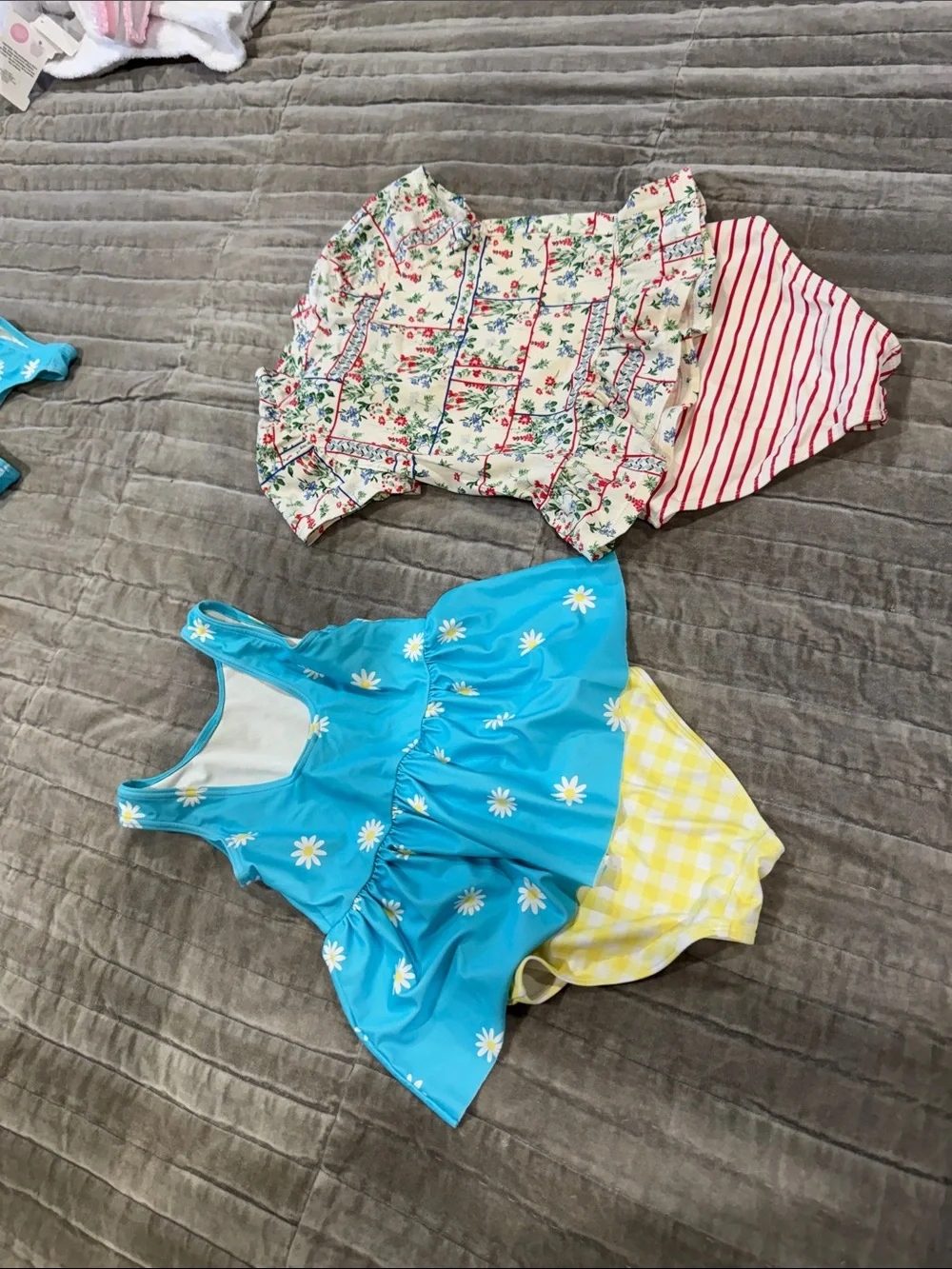 Girls' Daisy Blue Skirted Swimsuit & Floral Ruffled Swim Set side 6 gently used